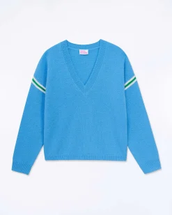 Pull Col V Bandes Bicolores Manches