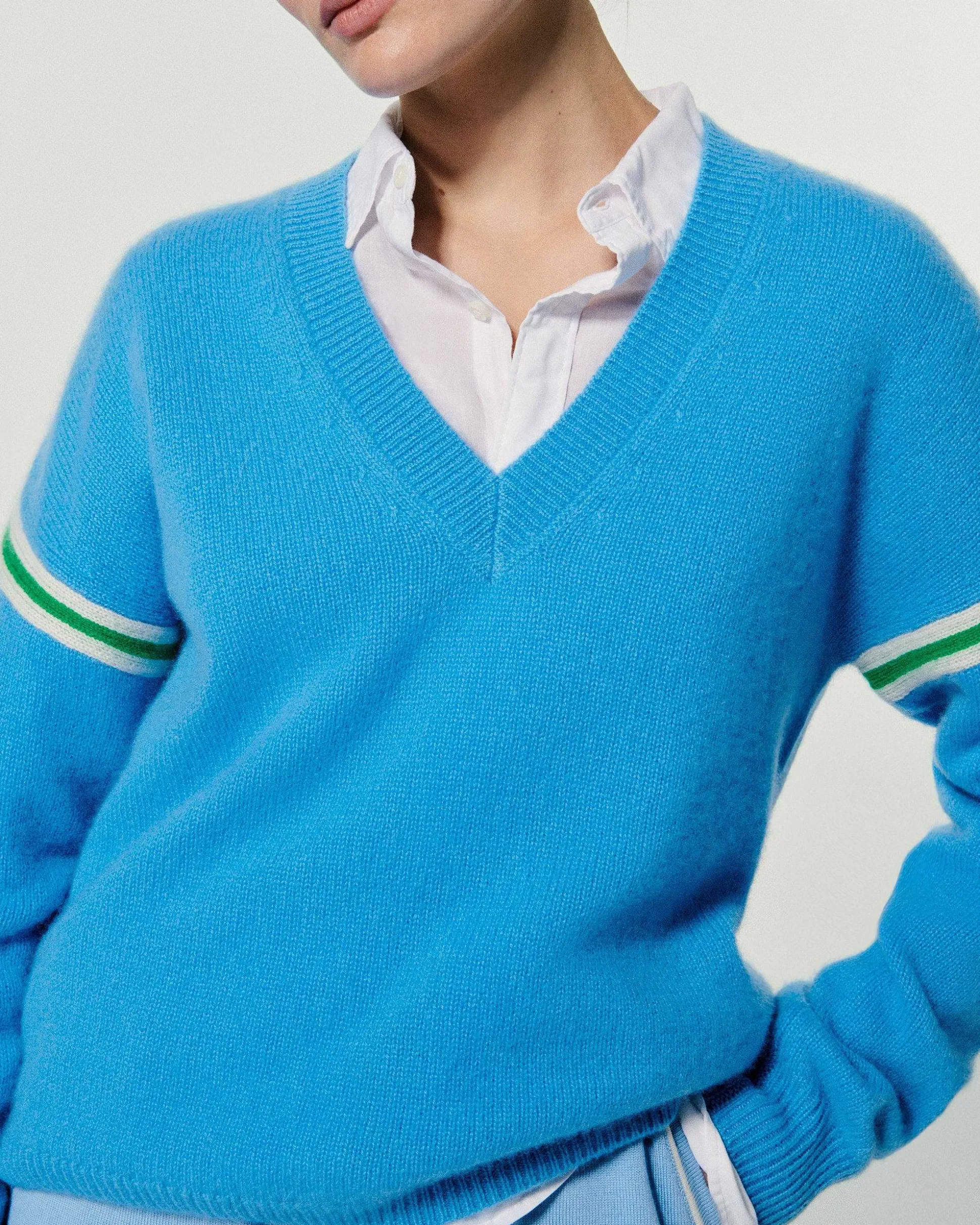 Pull Col V Bandes Bicolores Manches