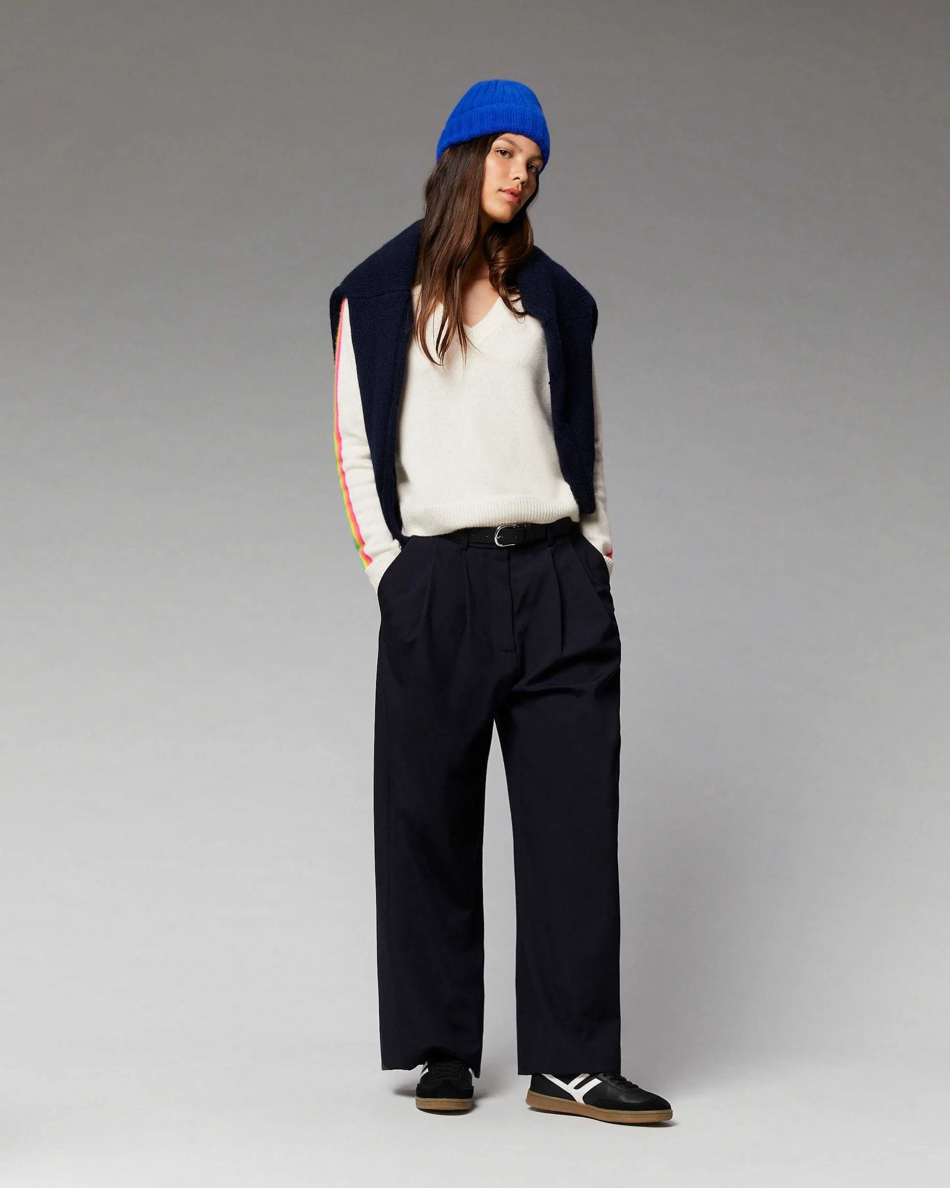 Pull Col V Bandes Manches Multicolore