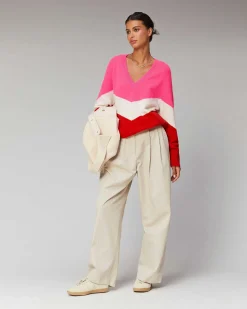 Pull Col V Bandes Tricolore Leger