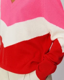 Pull Col V Bandes Tricolore Leger