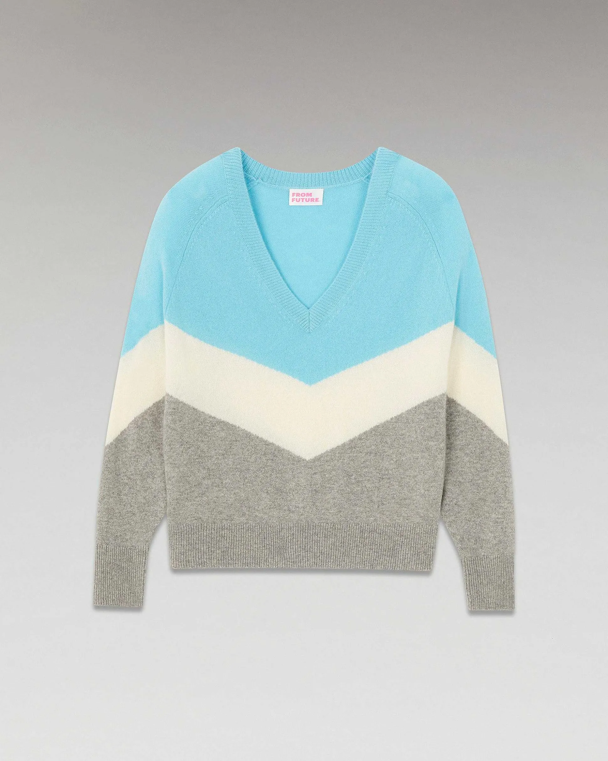 Pull Col V Bandes Tricolore Leger