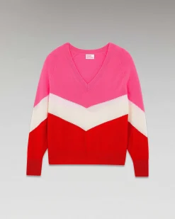 Pull Col V Bandes Tricolore Leger