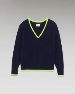 Pull Col V Liserets Contrastes Leger