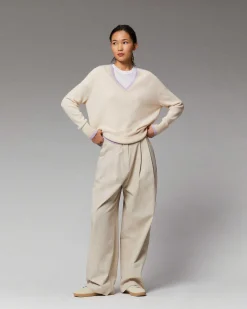 Pull Col V Liserets Contrastes Leger