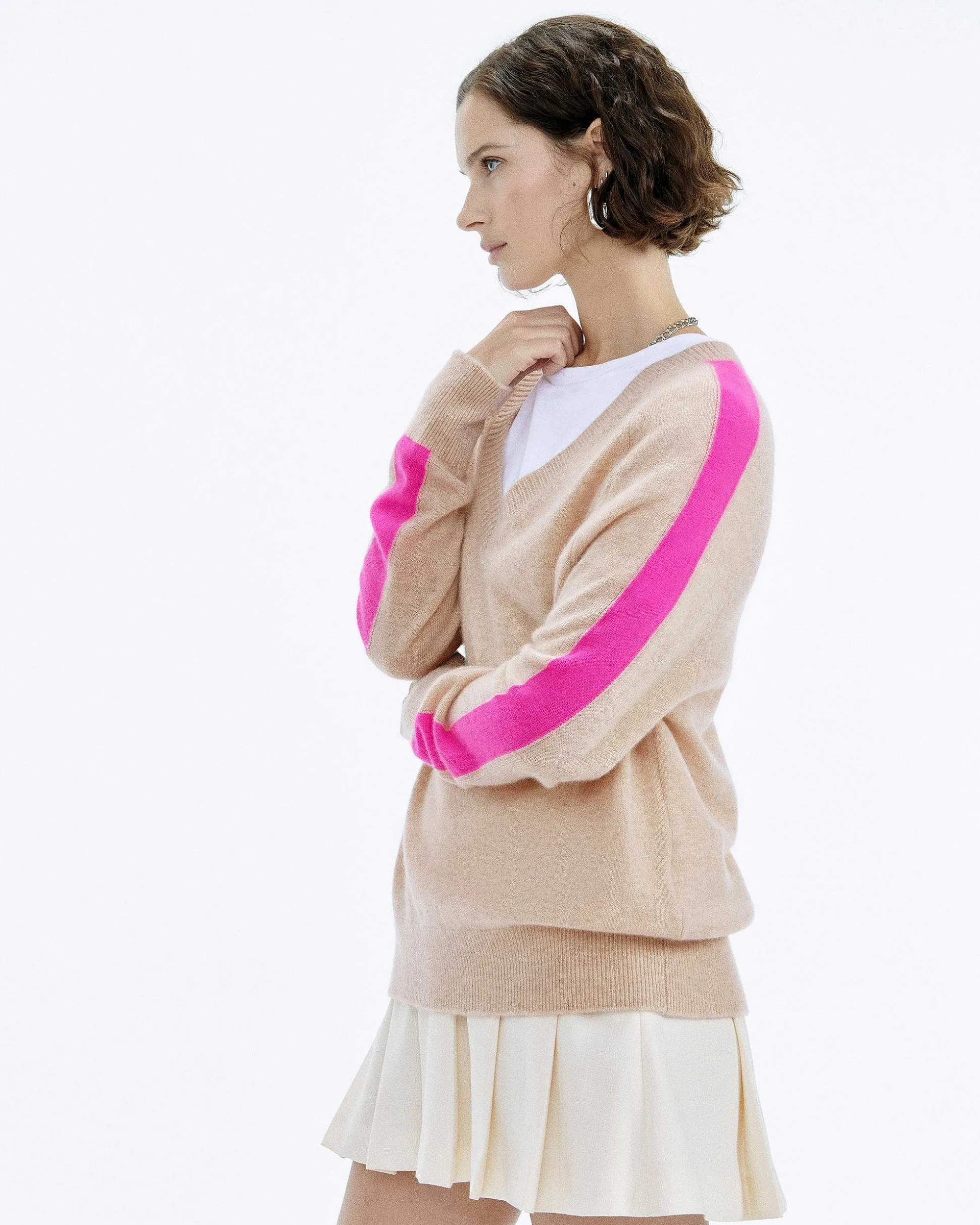 Pull Col V Oversize Bande Manches Light