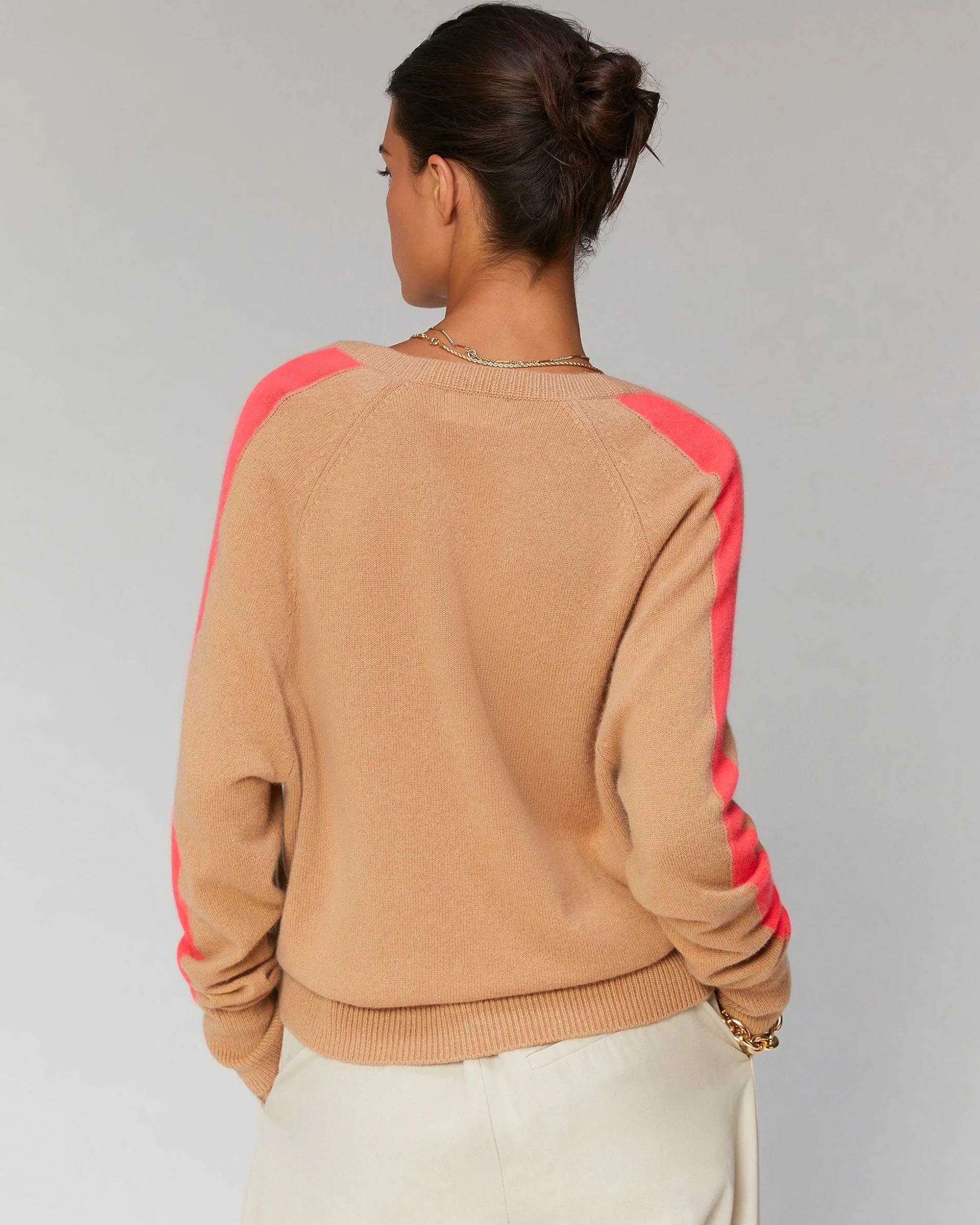 Pull Col V Oversize Bandes Bicolore Leger