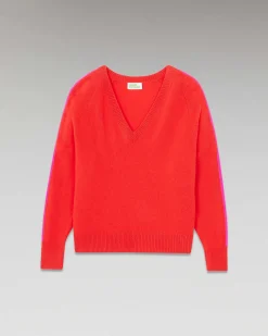 Pull Col V Oversize Bandes Bicolore Leger