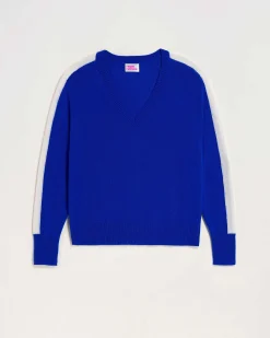 Pull Col V Oversize Bandes Bicolore Leger