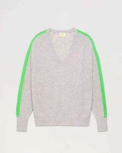 Pull Col V Oversize Bandes Bicolore Leger