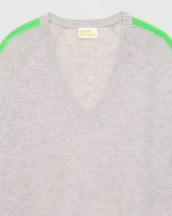 Pull Col V Oversize Bandes Bicolore Leger