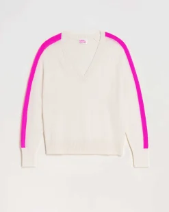 Pull Col V Oversize Bandes Bicolore Leger