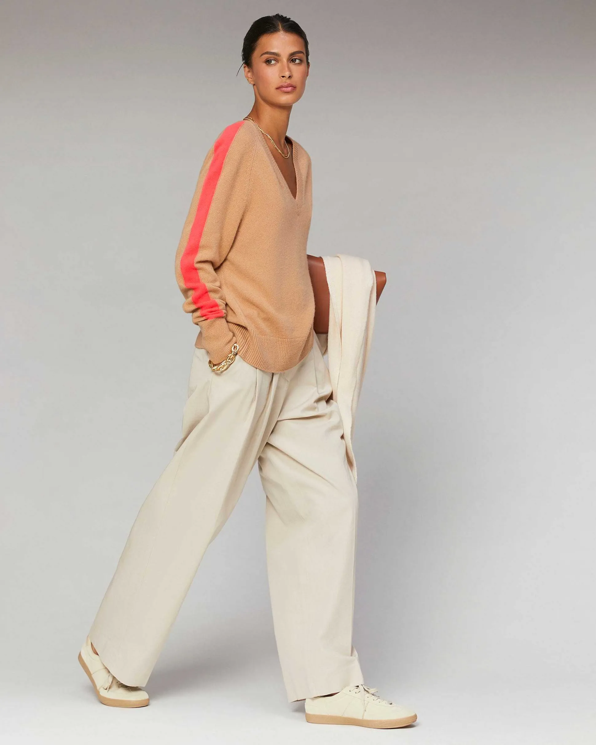 Pull Col V Oversize Bandes Bicolore Leger