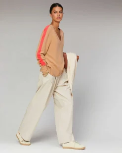 Pull Col V Oversize Bandes Bicolore Leger