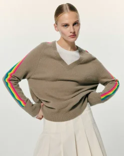 Pull Col V Oversize Bande Manches Multico