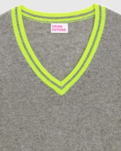 Pull Col V Rayures Tennis Leger