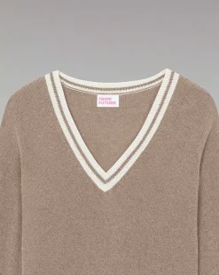 Pull Col V Rayures Tennis Leger