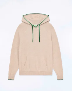 Pull Hoodie A Poche Et Liserets Contrastes