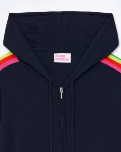 Pull Hoodie Zippe Bande Multicolore