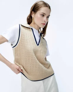 Pull Sans Manche Tricot Ajoure
