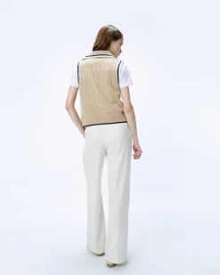 Pull Sans Manche Tricot Ajoure