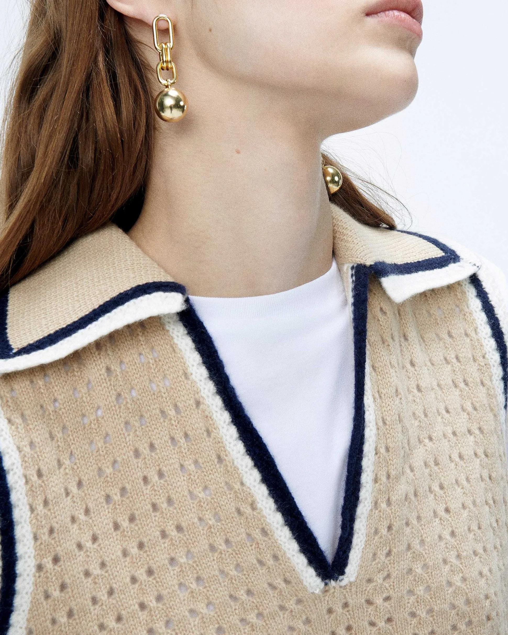 Pull Sans Manche Tricot Ajoure