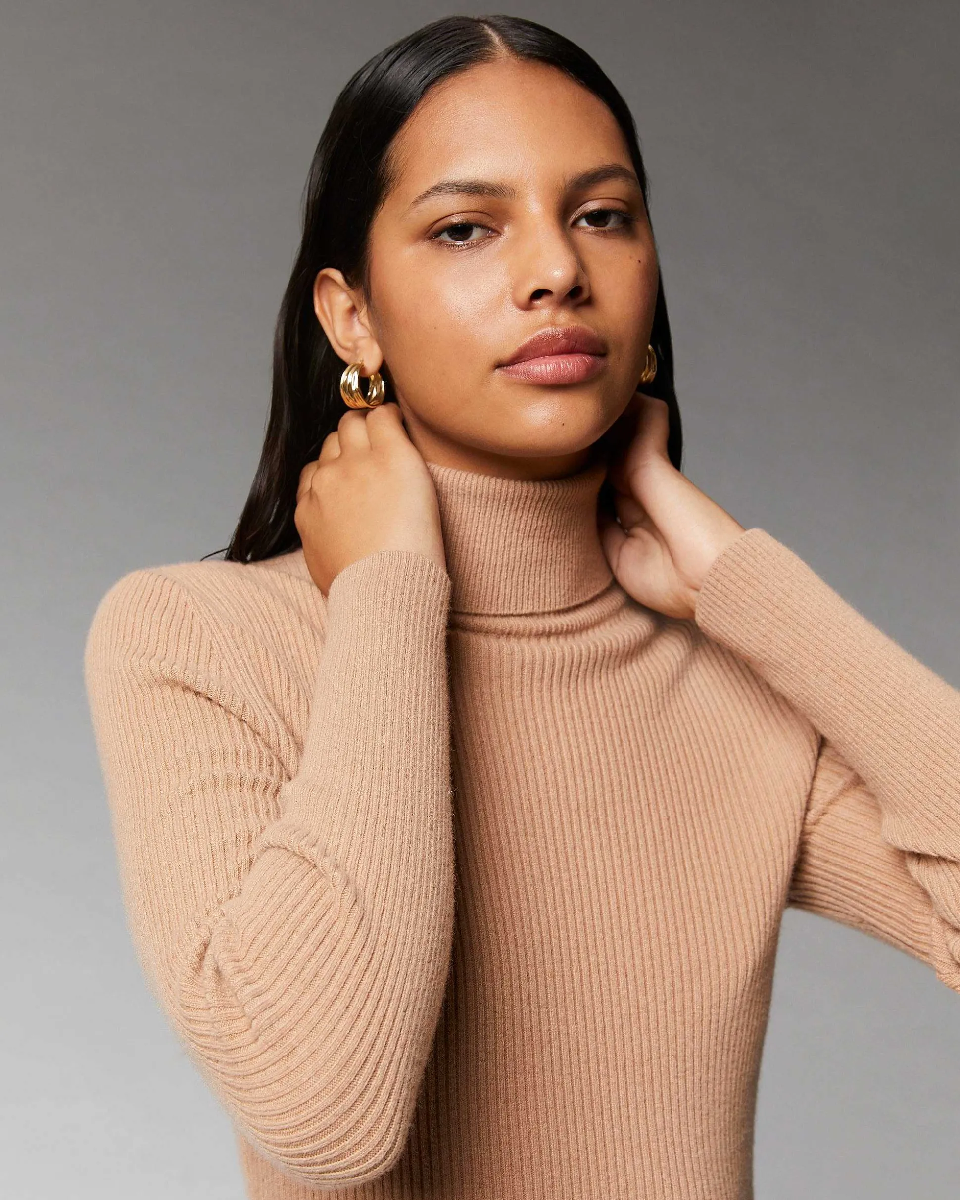 Robe Longue Manche Longue Col Roule A Cotes