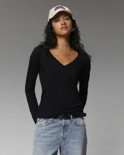 T-Shirt Col V Basique Manches Longues